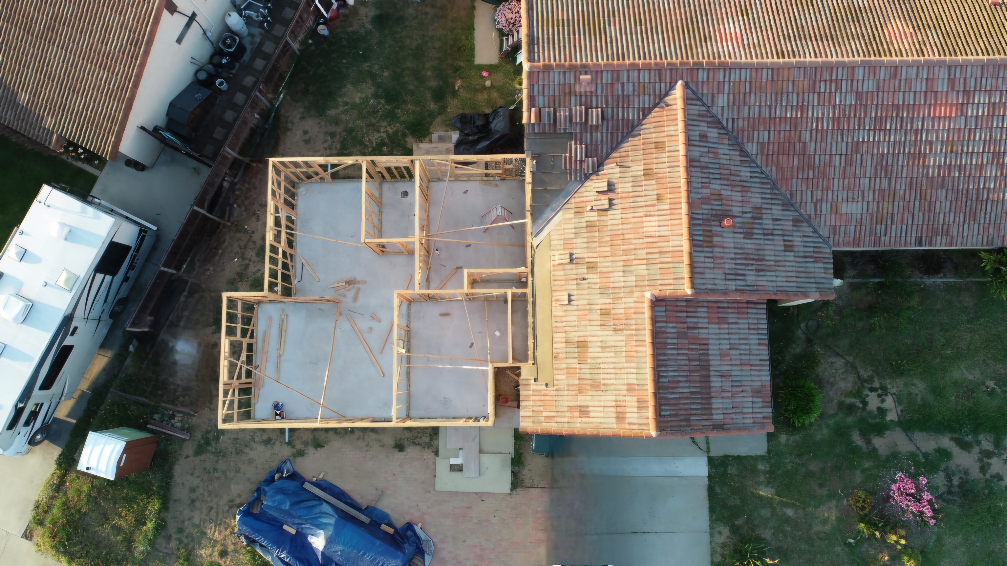 Drone shot of ADU framing
